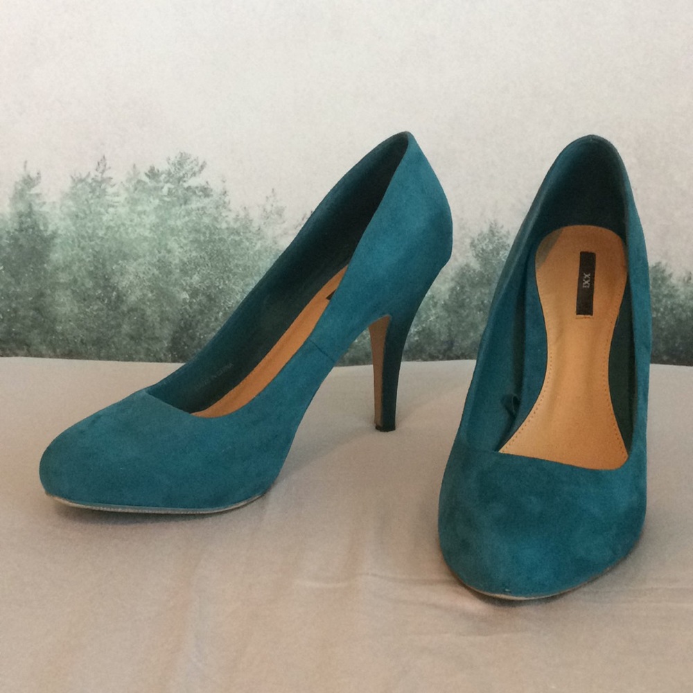 Green faux suede heels from Forever 21